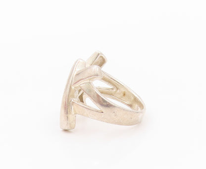 925 Sterling Silver Vintage Ring Solid Double X Cutout  Sz 6  RG32195