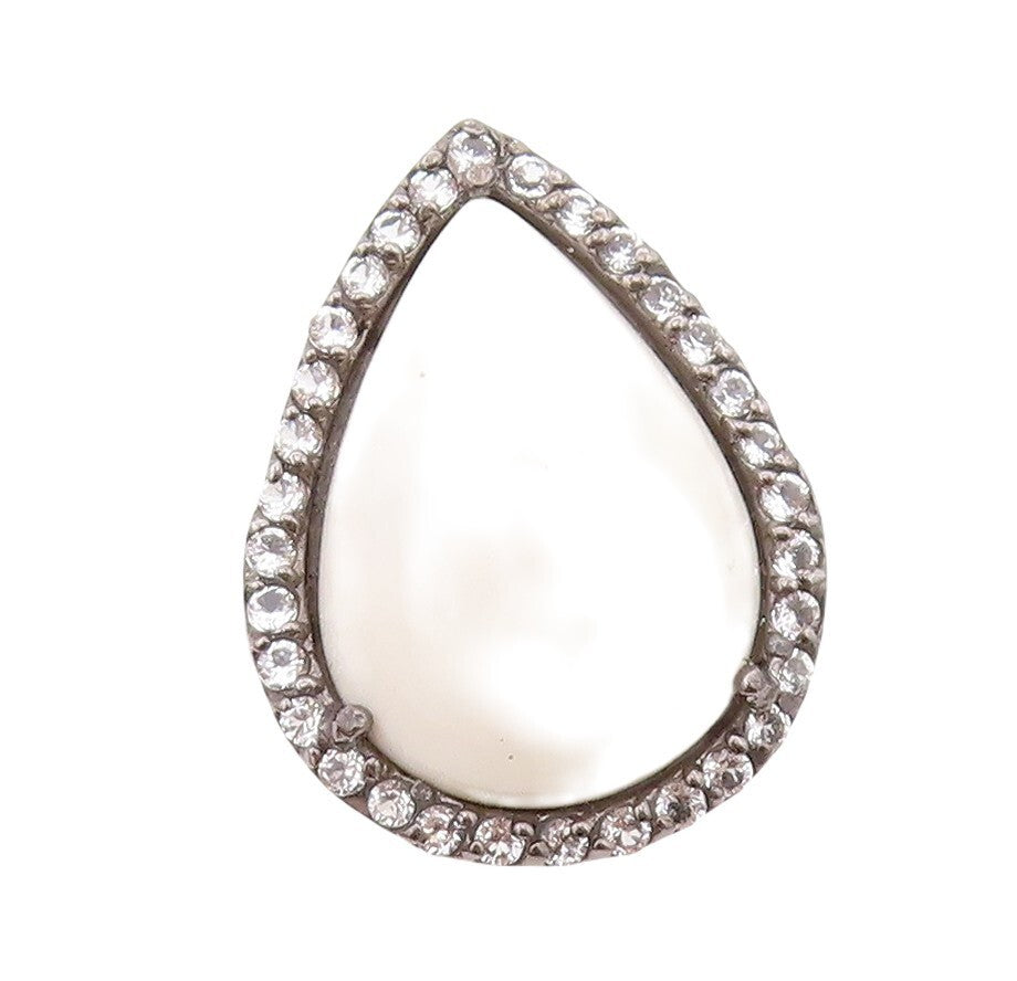 925 Sterling Silver Vintage Ring Drop Shape Gemstone Halo Topaz  Sz 7.5  RG30375