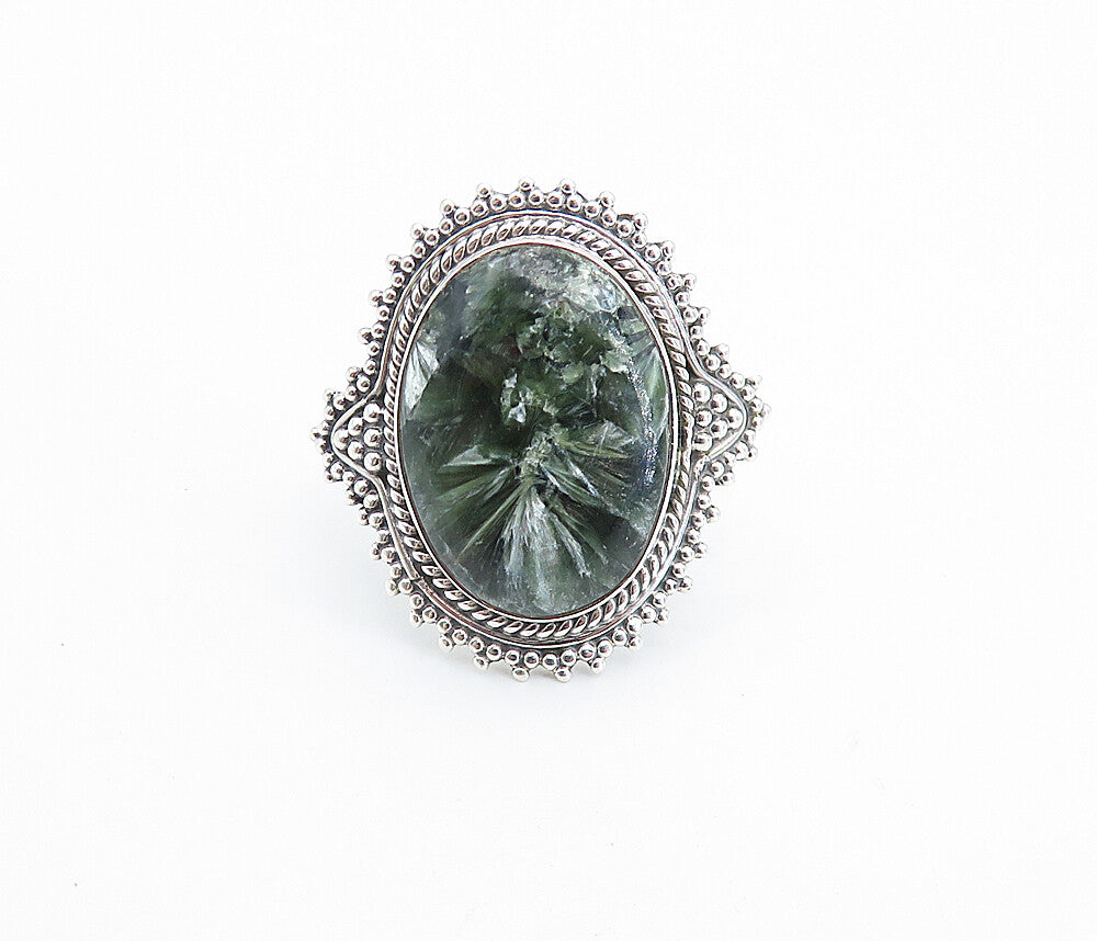 925 Sterling Silver Green Jasper Twist Border Cocktail Ring Sz 9 RG7744
