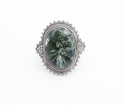 925 Sterling Silver Green Jasper Twist Border Cocktail Ring Sz 9 RG7744