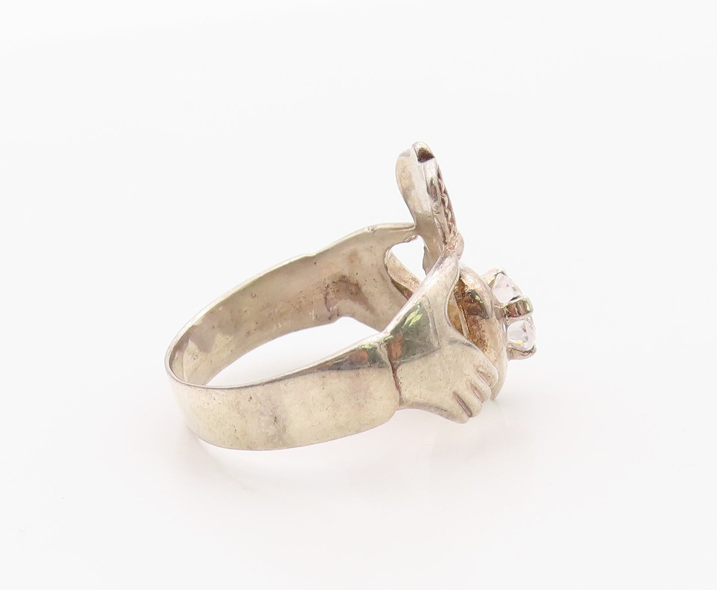925 Sterling Silver Vintage Ring Classic CZ Claddagh Symbol Band  Sz 11  RG36401