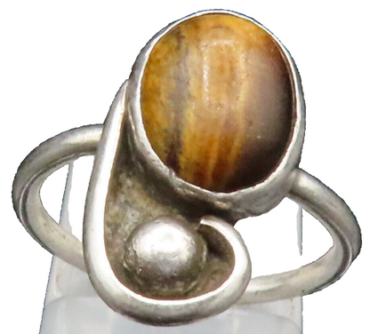 925 Sterling Silver  Vintage Tiger's Eye Bead Swirl Ring Sz 6.5  RG25216
