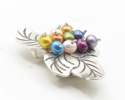 925 Sterling Silver Multi Color Pearl Beads Floral Leaf Slide Pendant PT9682