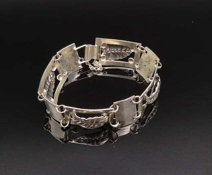 925 Sterling Silver  Vintage 3D Leaf Cutout Rectangle Chain Bracelet  BT9591