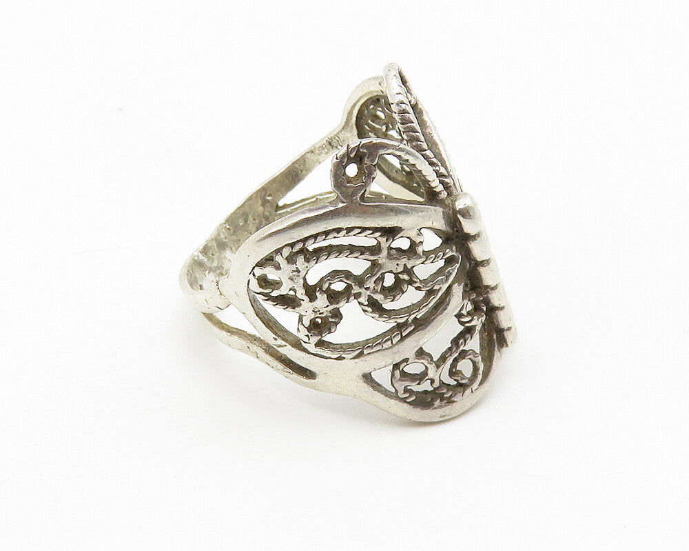 925 Sterling Silver  Vintage Twist Butterfly Motif Band Ring Sz 5  RG10321