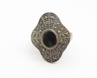 925 Sterling Silver  Vintage Victorian Black Onyx Cocktail Ring Sz 7  RG11205