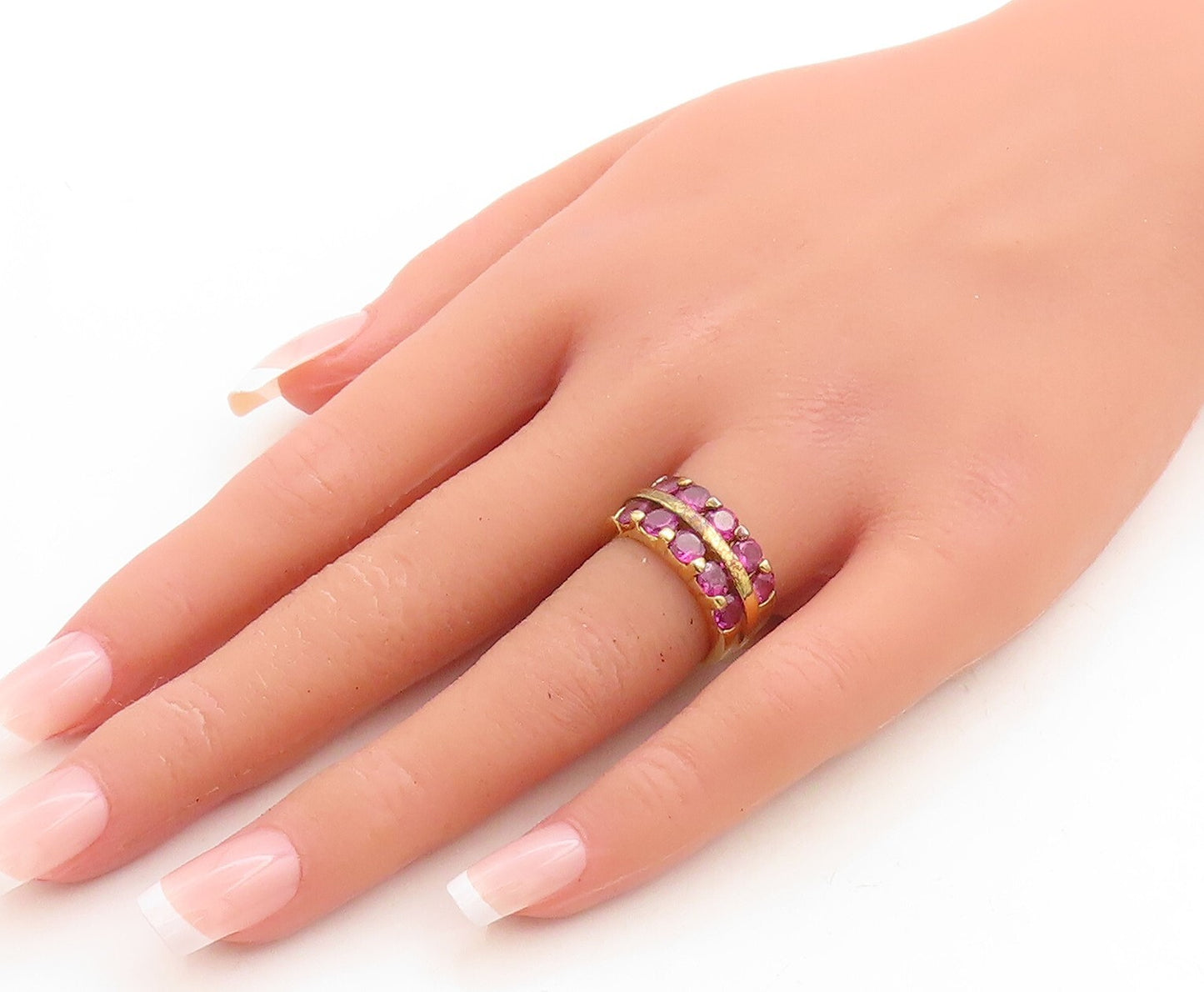 925 Sterling Silver Vintage Ring Gold Plated Pink CZ Inlay  Sz 5.5  RG31212