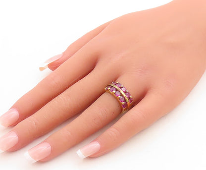 925 Sterling Silver Vintage Ring Gold Plated Pink CZ Inlay  Sz 5.5  RG31212
