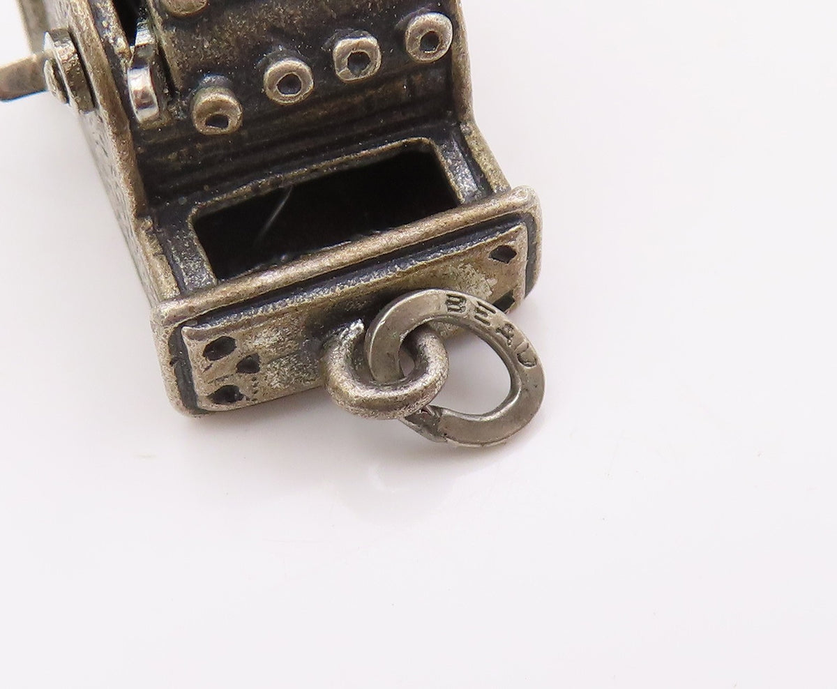 925 Sterling Silver Vintage Pendant Mechanical Cash Register Charm OPENS PT25649