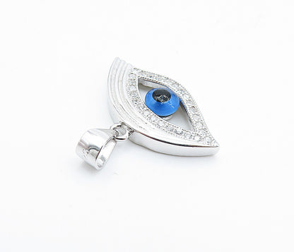 925 Sterling Silver  Sparkling Topaz Open Evil Eye Shiny Drop Pendant  PT5701