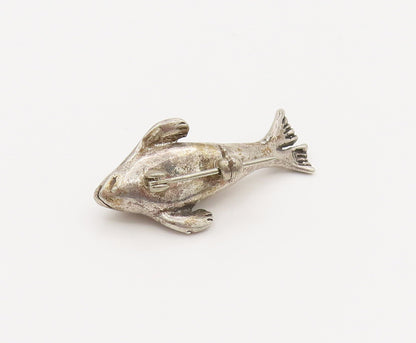 925 Sterling Silver  Vintage Minimalist Ocean Sea Whale Brooch Pin  BP10148