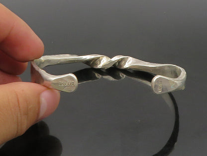 LINDA ALLARD 925 Silver  Vintage Shiny Textured Twist Cuff Bracelet  BT9315