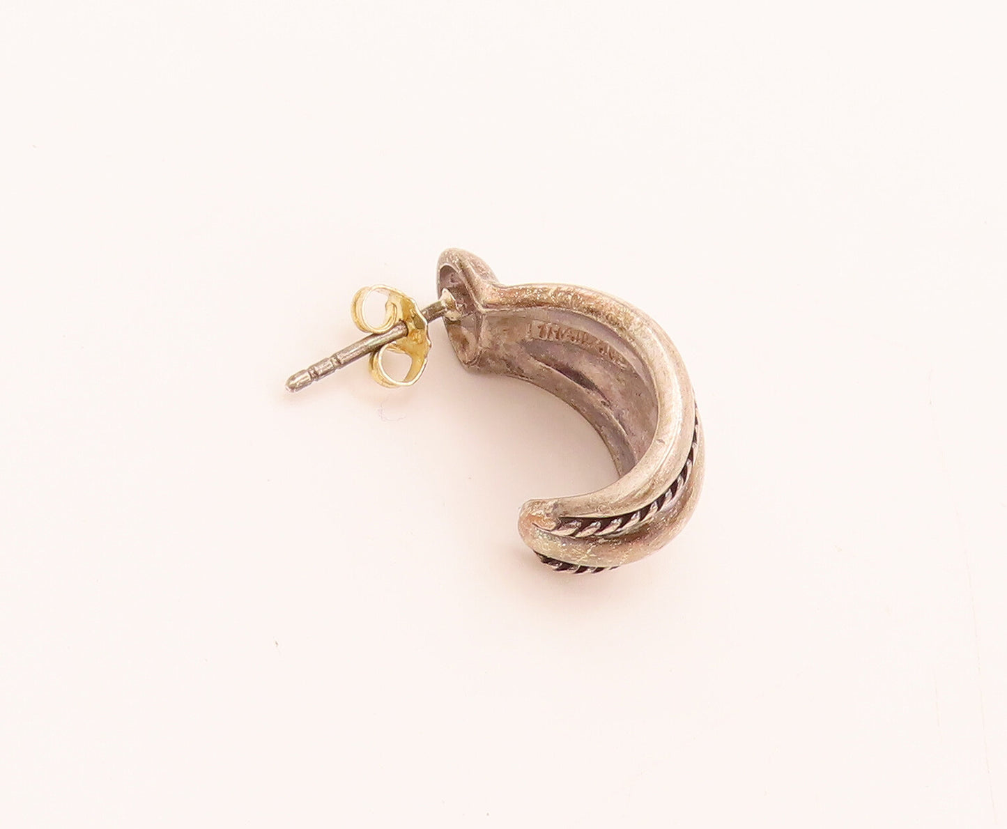 925 Sterling Silver  Vintage Crescent & knot Open Hoop Earrings  EG12403