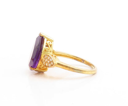 925 Sterling Silver Vintage Ring Gold Plated Drop Amethyst & Topaz Sz 8  RG30095