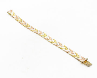 925 Sterling Silver  Shiny 3 Tone Arrow Pattern Flat Chain Bracelet  BT4231
