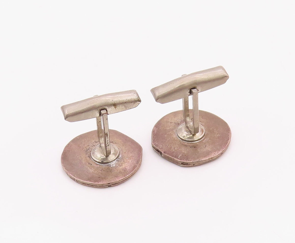 925 Sterling Silver  Vintage Rustic Flying Horse Round Cufflinks  TR2764
