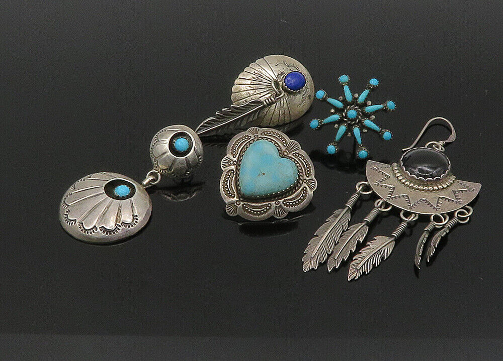 ZUNI NAVAJO 925 Silver  Vintage MultiStone Lot Single Earrings  EG11224