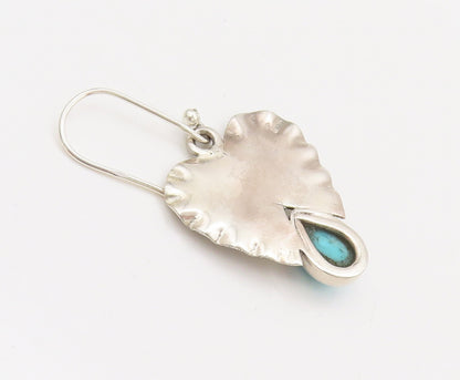 925 Silver  Vintage Hammered Crush Cutout Heart Turquoise Earrings  EG12528