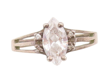 925 Sterling Silver Vintage Ring Minimalist Marquise Cut CZ  Sz 8 RG32991