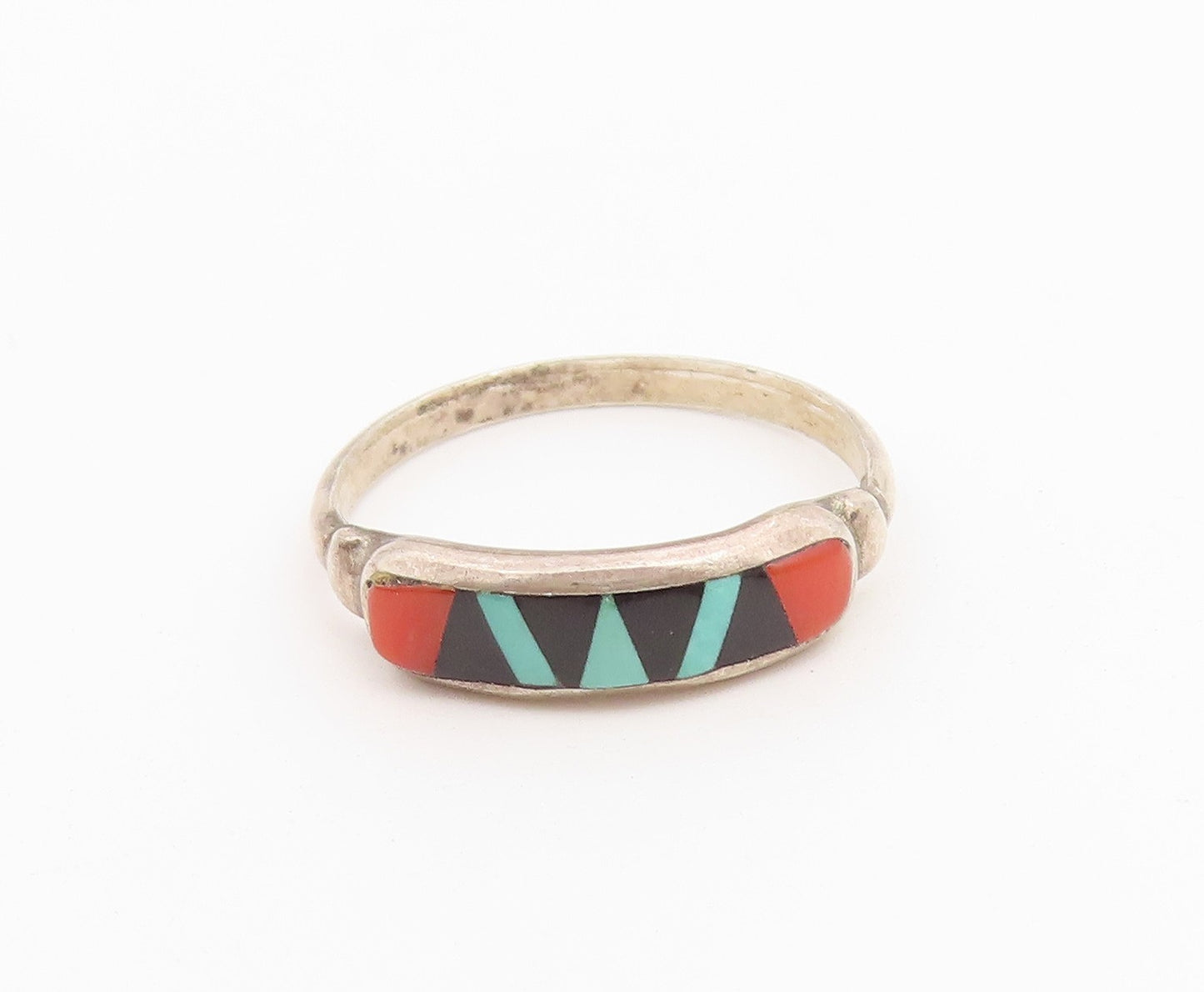 925 Sterling Silver Vintage Ring NAVAJO ZUNI Multi Gemstone Inlay  Sz 7  RG36746