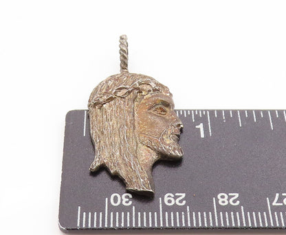 925 Sterling Silver Vintage Pendant Jesus Christ With Crown Of Thorns  PT25094