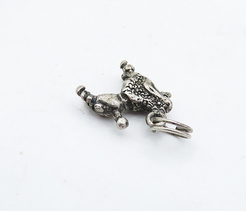 925 Sterling Silver  Vintage Petite Dark Tone Poodle Dog Motif Pendant  PT3827
