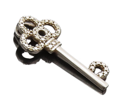 925 Sterling Silver  Vintage Designer Carved Diamond Band Key Pendant  PT22262