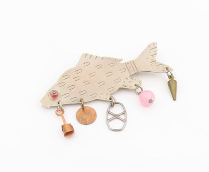 925 Sterling Silver Vintage Brooch Pin RICKA MAE NAVAJO Fish Charm  BP12225