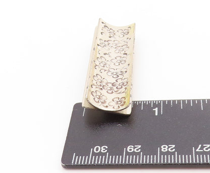 925 Sterling Silver Vintage Brooch Rectangular Engraved Floral Design  BP11919