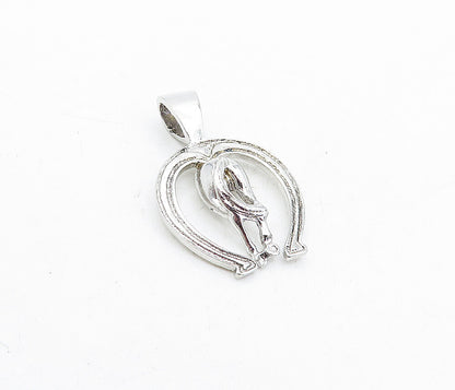 925 Sterling Silver  Vintage Shiny Etched Horse Shoe & Tail Pendant  PT3646