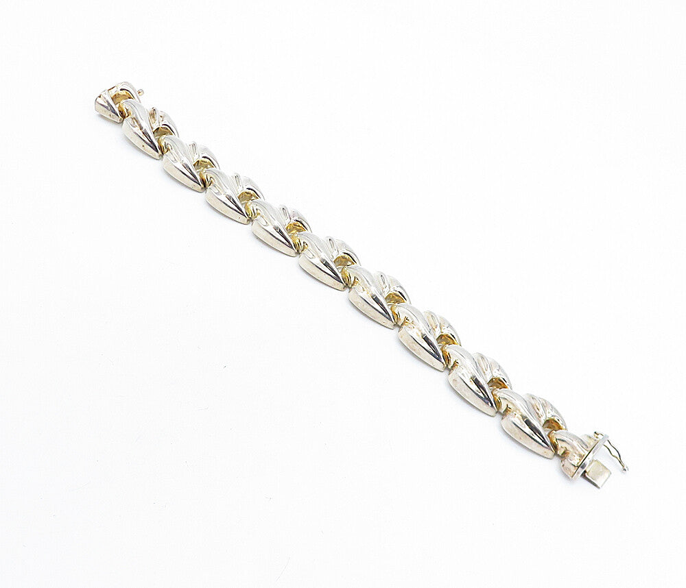 925 Sterling Silver  Vintage Shiny Fluted Hinge Link Chain Bracelet  BT2542