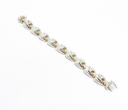 925 Sterling Silver  Vintage Shiny Fluted Hinge Link Chain Bracelet  BT2542
