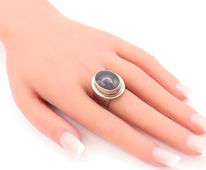 925 Sterling Silver Vintage Ring MEXICO Oval Solid Large Onyx  Sz 8  RG28614