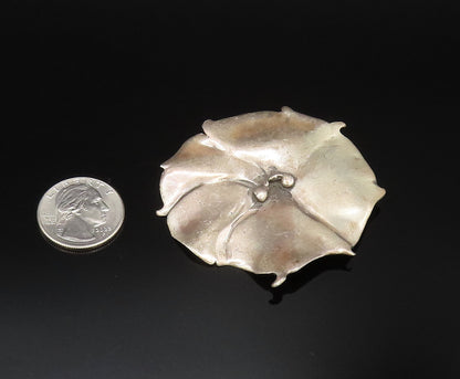 DESIGNER 925 Sterling Silver Vintage Minimalist Flat Flower Brooch Pin BP9982