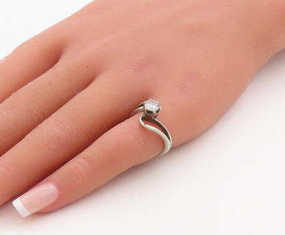 925 Sterling Silver Vintage Ring Swirly Design Cutout Topaz  Sz 5.5  RG31437