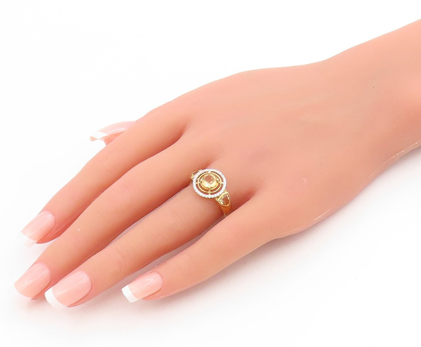 925 Sterling Silver Vintage Ring Gold Plated Citrine & Sapphire  Sz 7  RG34696