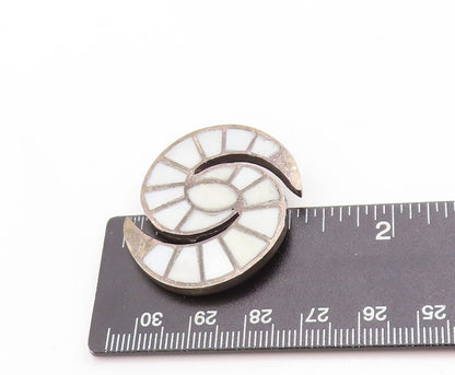 925 Sterling Silver Vintage Brooch Pin Cutout Gemstone Inlay Spirals  BP11381