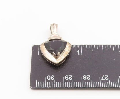 925 Sterling Silver Vintage Pendant Trillion Cut Black Onyx Shield Charm PT26651