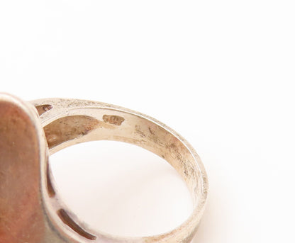 925 Silver Vintage Ring Minimalist Solid Carved Swirly Wing Sz 7.5  RG27565