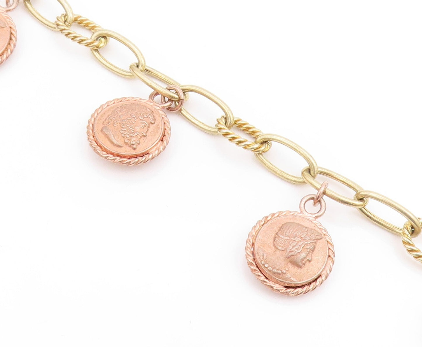 925 Sterling Silver Vintage Bracelet Gold Rings Dangling Men Face Coins  BT10985