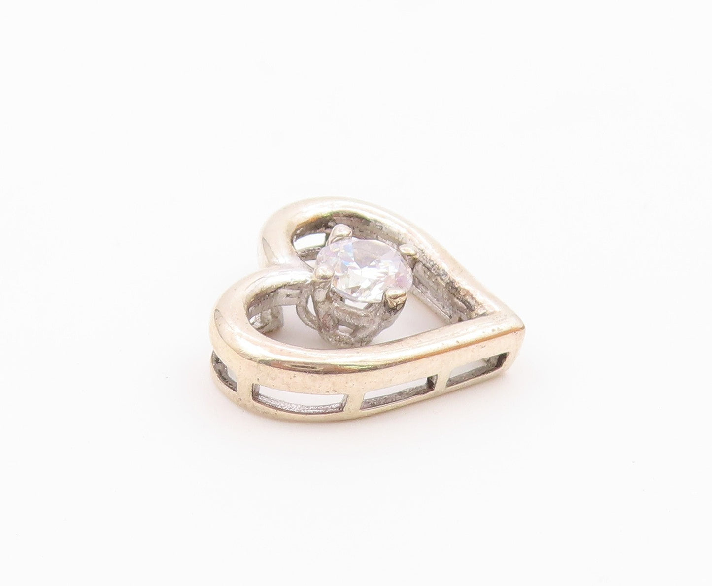 925 Sterling Silver  Vintage Cubic Zirconia Open Love Heart Pendant  PT17465