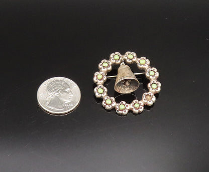 925 Silver  Vintage Antique Jingle Bell Serpentine Wreath Brooch Pin  BP9580