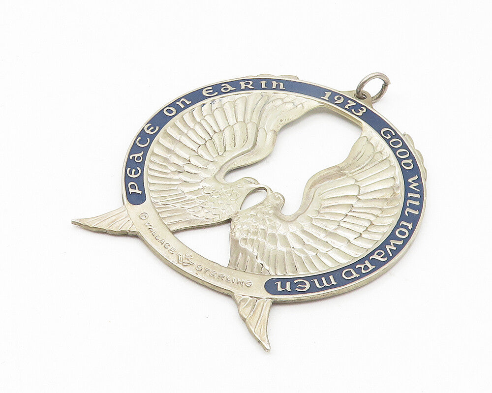 WALLACE 925 Sterling Silver  Vintage Peace On Earth 1973 Doves Pendant  PT8872