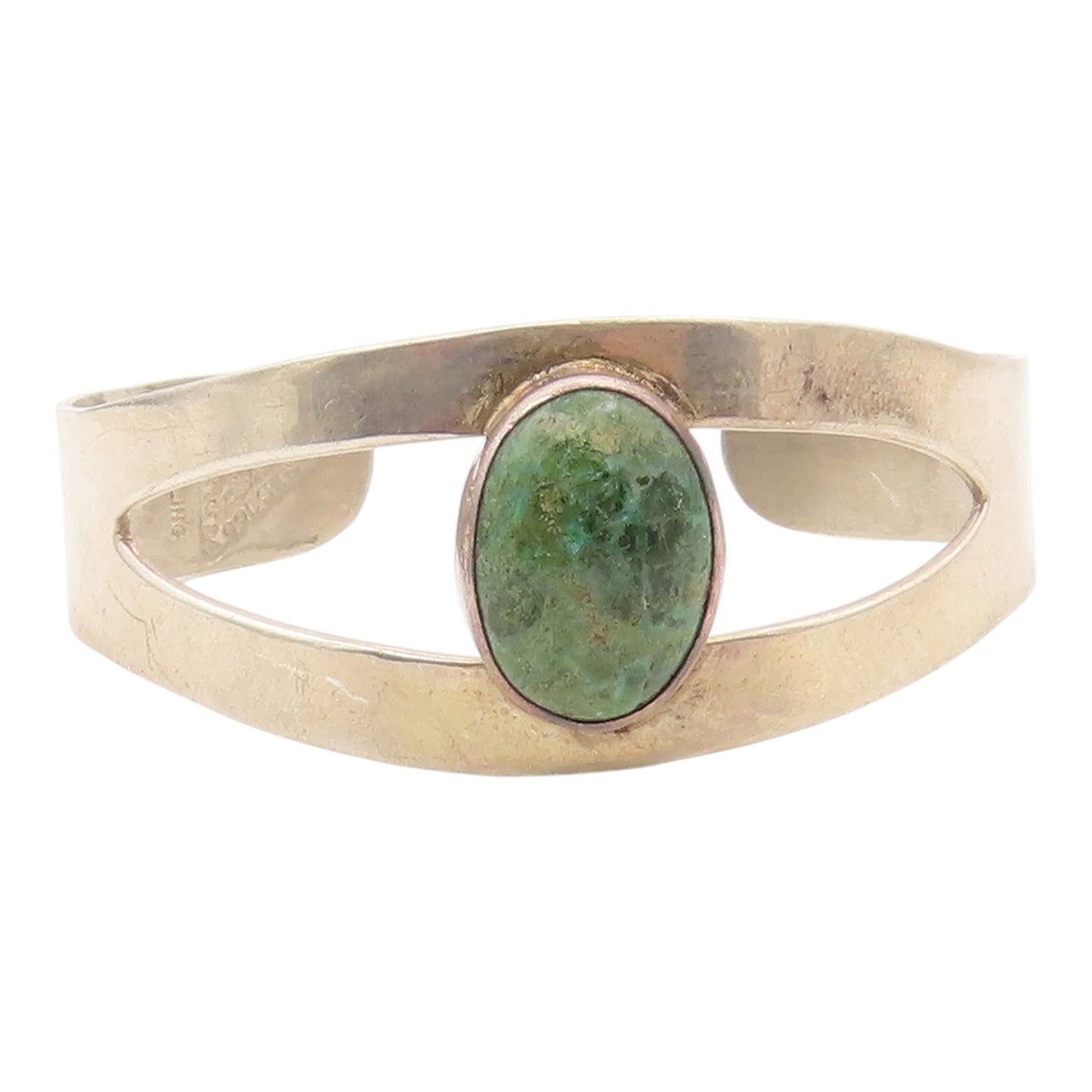 MEXICO 925 Silver  Vintage Cabochon Cut Turquoise Shiny Cuff Bracelet  BT9095