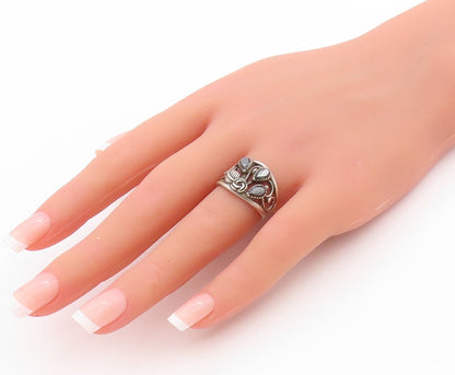 925 Sterling Silver Vintage Ring WHEELER Hematite Floral Design  Sz 6.5  RG33421