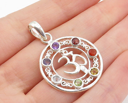 925 Sterling Silver  Topaz Tanzanite Peridot & Amethyst Om Pendant  PT5585