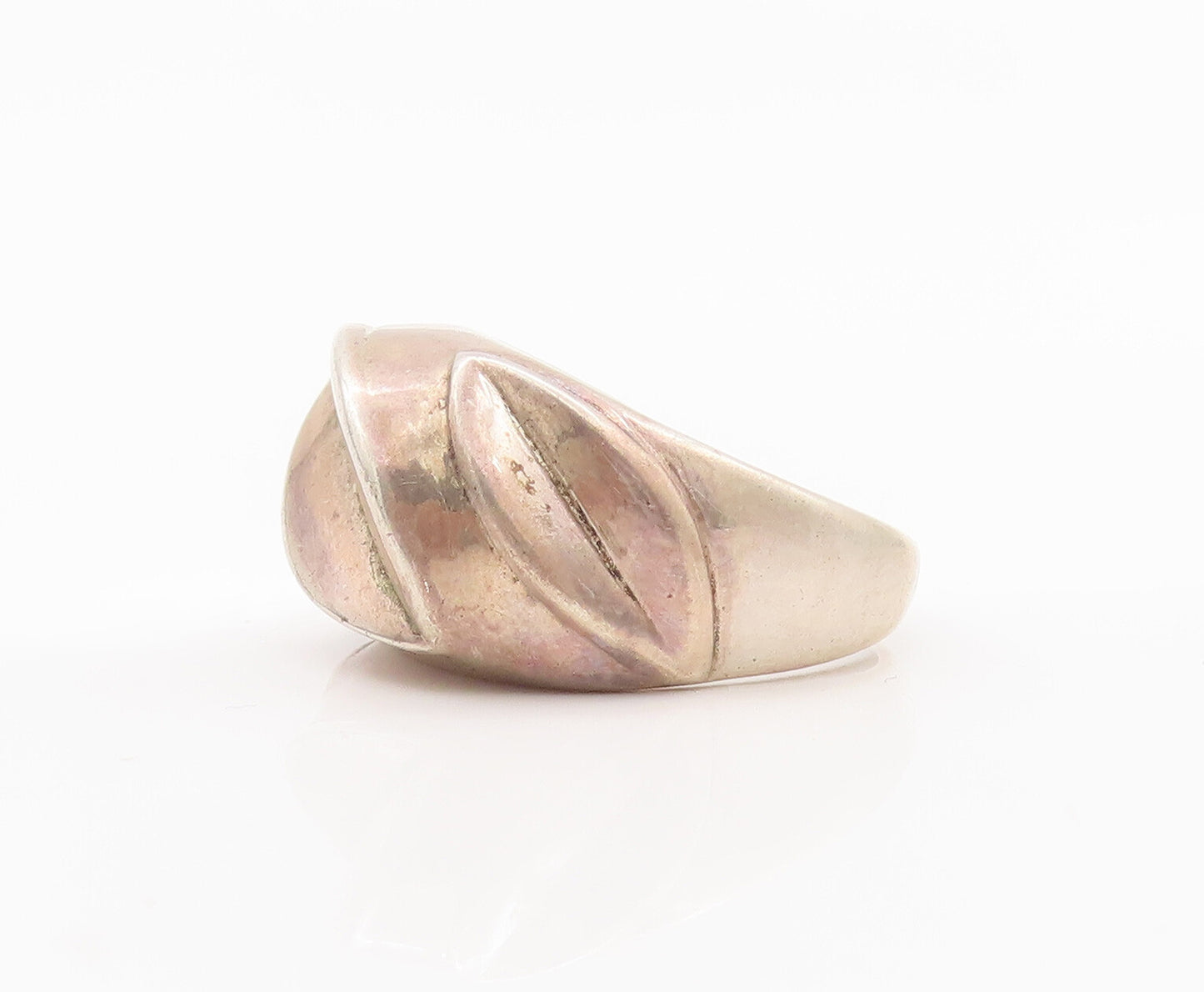 925 Sterling Silver Vintage Ring Designer Solid Etched Leaves Sz 6.5  RG27730