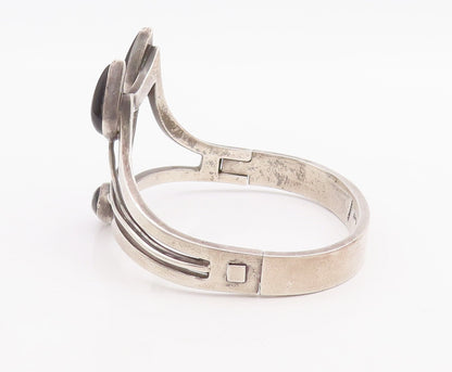 925 Sterling Silver Vintage Bracelet MEXICO Cutout Drop Shape Onyx Cuff  BT10702