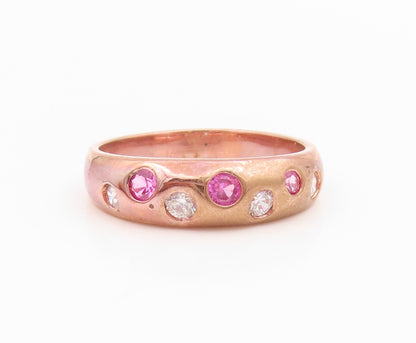 925 Sterling Silver Vintage Ring Gold Plated Pink & White CZ Dome Sz 7.5 RG35788