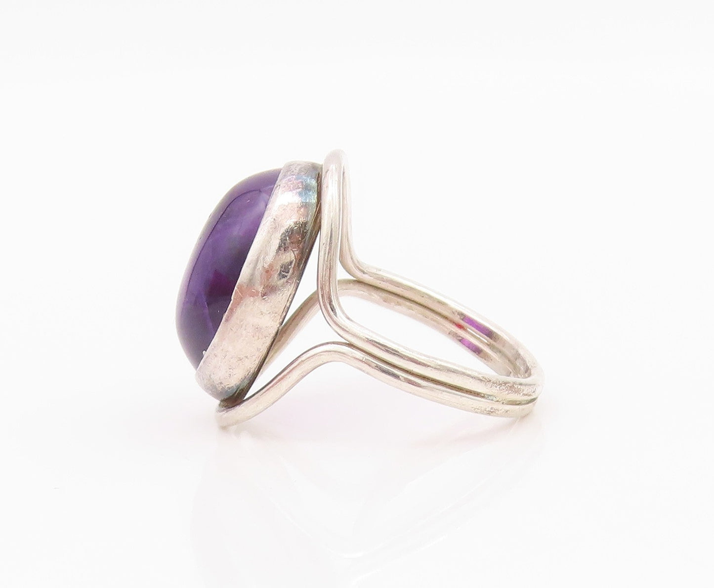 925 Sterling Silver Vintage Ring Large Cabochon Oval Amethyst  Sz 6  RG33089